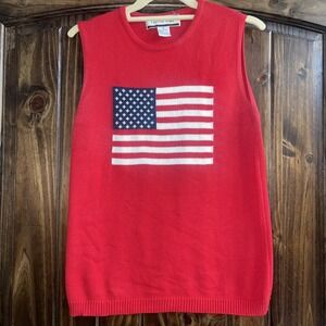 Vintage American Flag Sweater Medium Women's Sleeveless Red 1990's